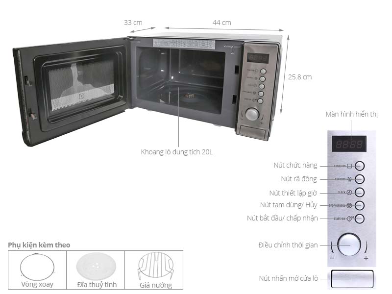 Thông số kỹ thuật Lò vi sóng Electrolux EMS2027GX 20 lít