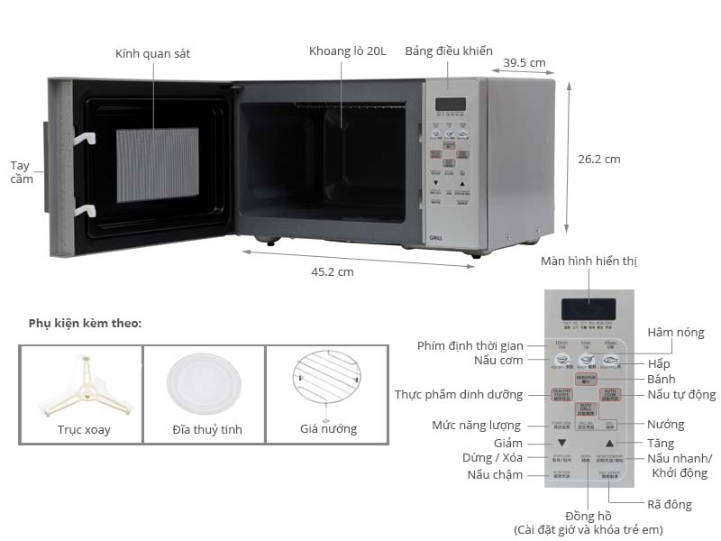 Thông số kỹ thuật Lò vi sóng Sharp R-678VN(S) 20 lít