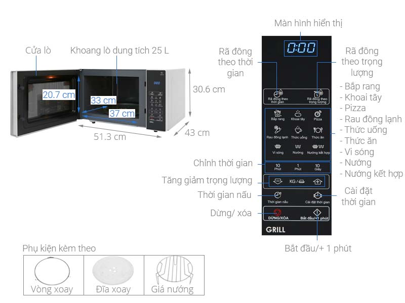 Thông số kỹ thuật Lò vi sóng Sharp R-G574VN-S 25 lít