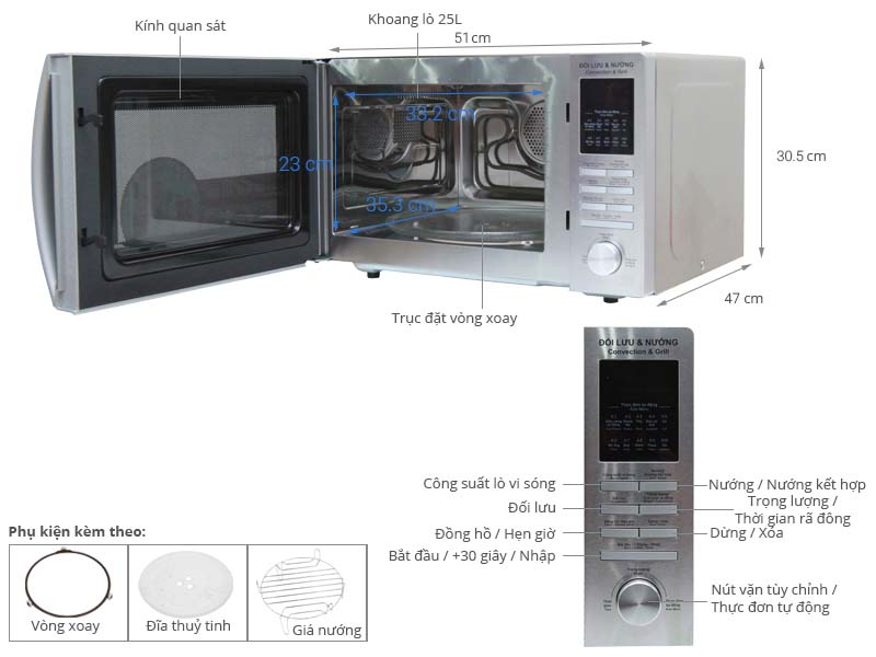 Thông số kỹ thuật Lò vi sóng Sharp R-C825VN(ST) 25 lít