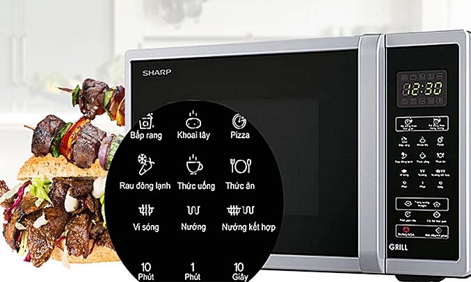 Lò vi sóng Sharp R-G372VN-S màu bạc trang bị bảng điều khiển Tiếng Việt