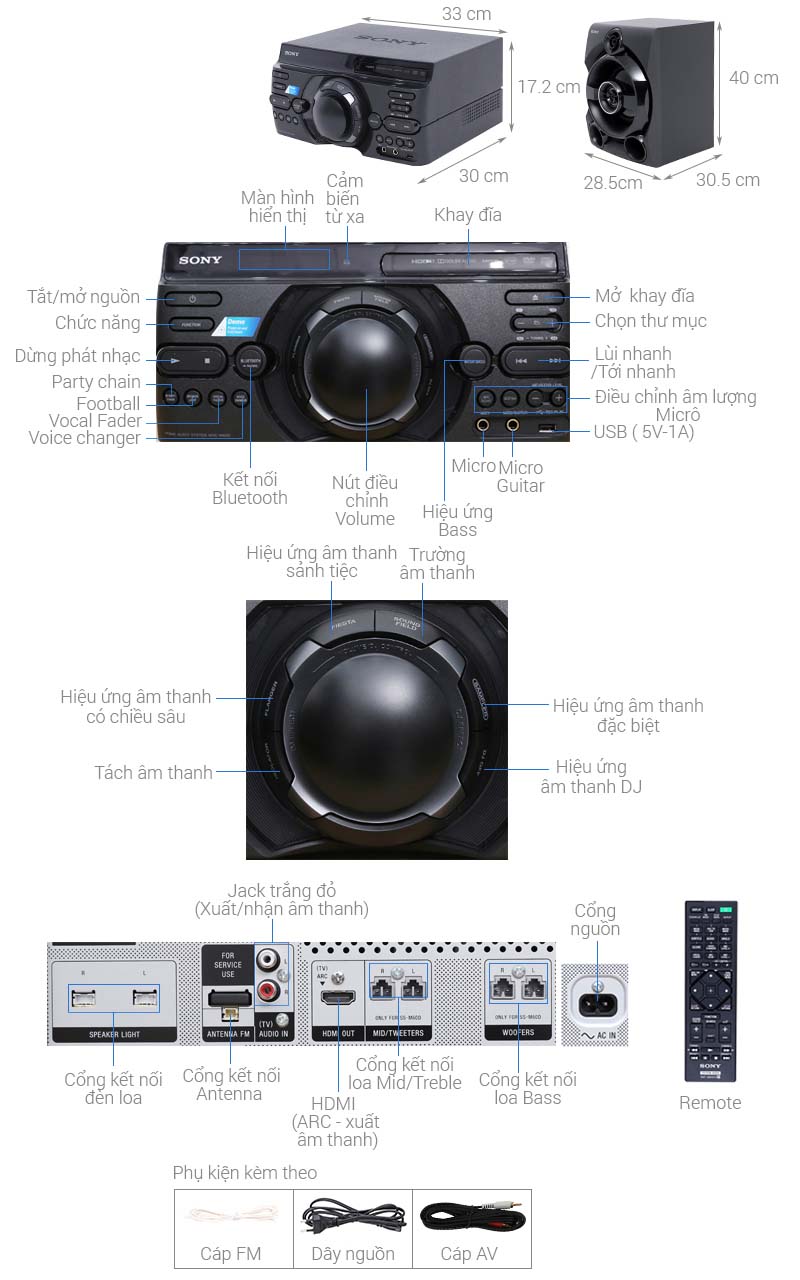 Thông số kỹ thuật Dàn âm thanh Sony 2.0 MHC-M60D 290W
