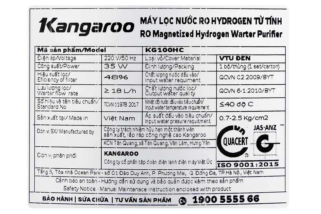 Công suất lọc nước mạnh mẽ 18 - 20 lít/h - Máy lọc nước Kangaroo KG100HC 10 lõi