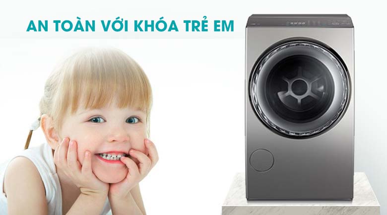 Khóa trẻ em - Máy giặt sấy Toshiba Inverter 12 Kg TWD-DUJ130X4V
