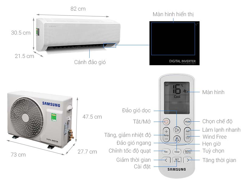 Thông số kỹ thuật Máy lạnh Samsung Wind-Free Inverter 1.5 HP AR13TYGCDWKNSV
