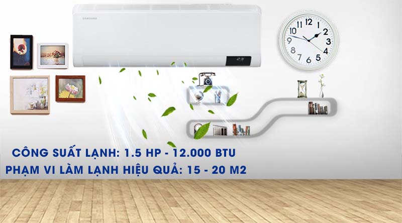 Máy lạnh Samsung Wind-Free Inverter 1.5 HP AR13TYGCDWKNSV -Công suất 1.5 HP, phù hợp căn phòng có diện tích từ 15 - 20 m2