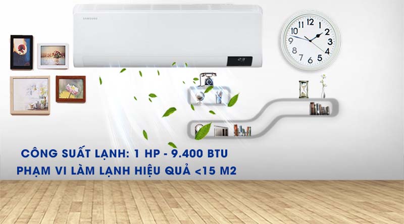 Máy lạnh Samsung Wind-Free Inverter 1 HP AR10TYAACWKNSV-Công suất 1 HP, phù hợp diện tích phòng dưới 15 m2