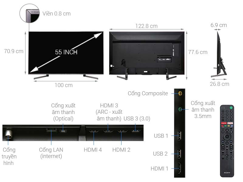 Thông số kỹ thuật Android Tivi Sony 4K 55 inch KD-55X9500G