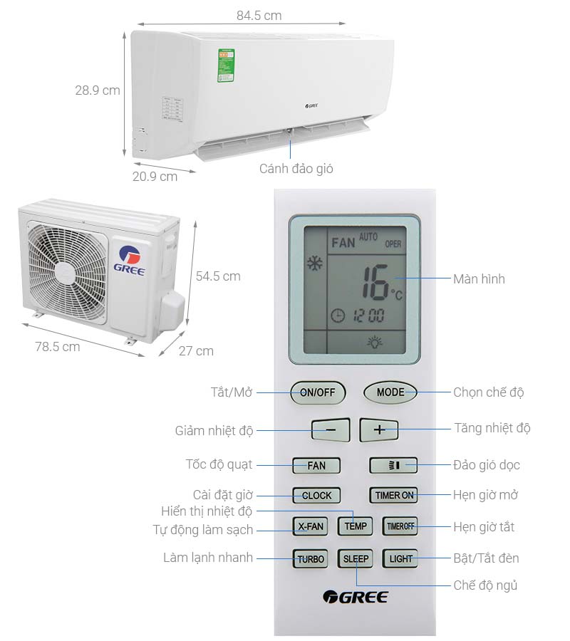Thông số kỹ thuật Máy lạnh Gree 1.5 HP GWC12IC-K3N9B2J