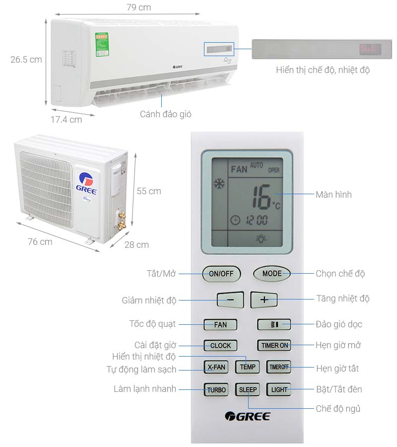 Thông số kỹ thuật Máy lạnh Gree Inverter 1 HP GWC09WA-K3D9B7I