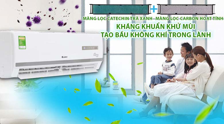 Bộ lọc trà xanh và carbon hoạt tính - Máy lạnh Gree Inverter 1 HP GWC09WA-K3D9B7I