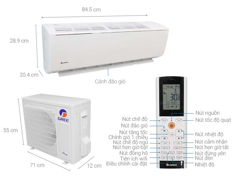 Thông số kỹ thuật Máy lạnh Gree Wifi inverter 1.5 HP GWC12QC-K3DNB6B