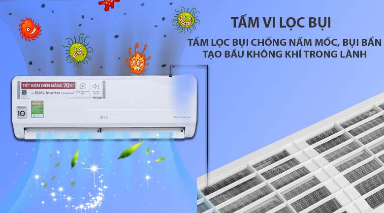 Tấm lọc vi bụi kháng khuẩn - Máy lạnh LG Inverter 1 HP V10ENV