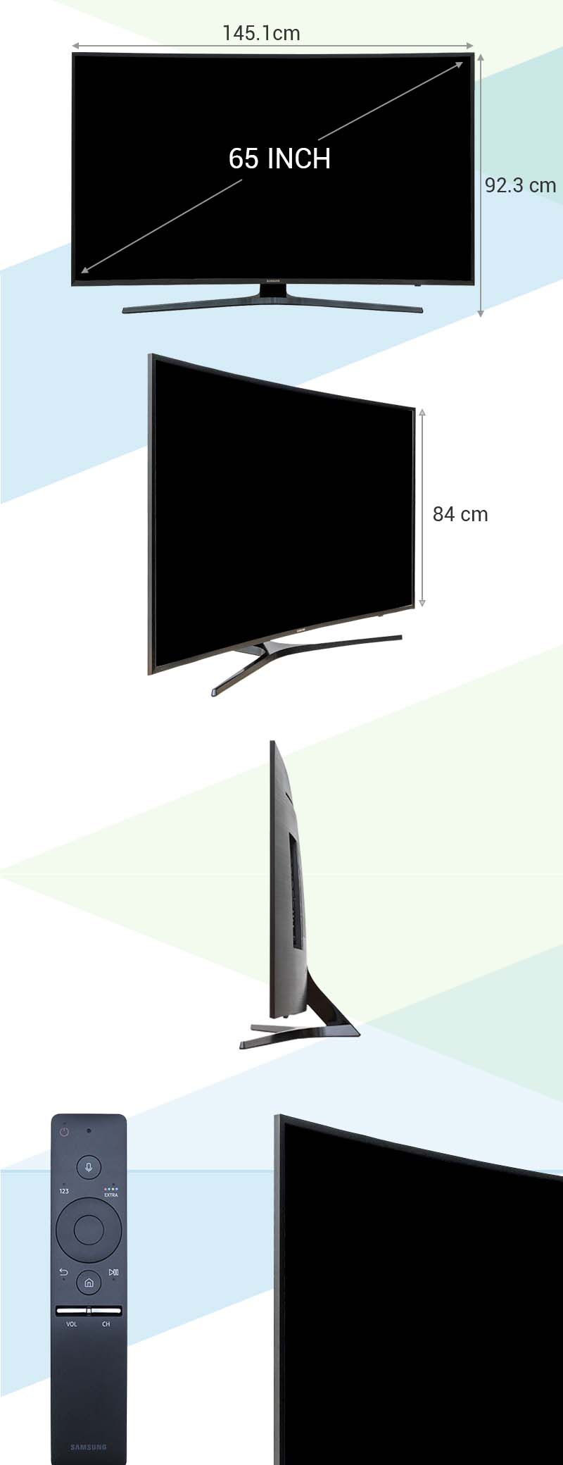 Smart Tivi Cong Samsung 65 inch UA65KU6500 - Kích thước TV