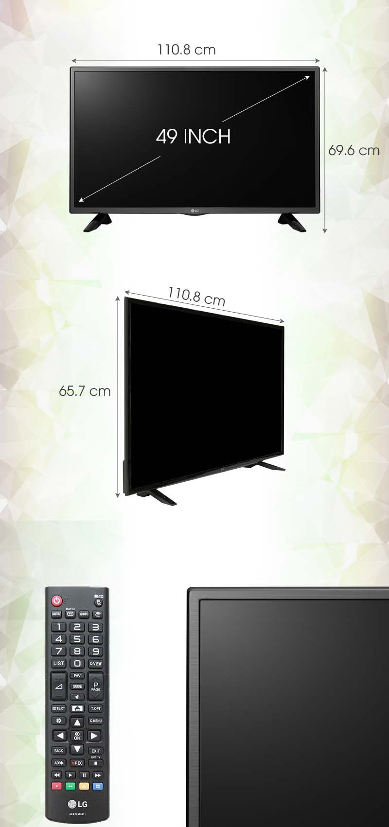 Tivi LG 49 inch 49LH511T - Kích thước tivi