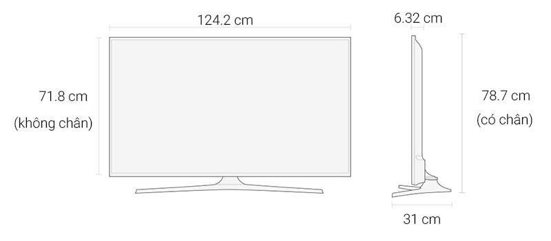 mart Tivi Samsung 55 inch UA55KU6000 - Kích thước tivi