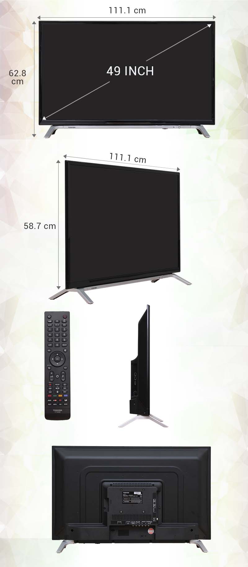 Smart Tivi Toshiba 49 inch 49L5650 - Kích thước tivi