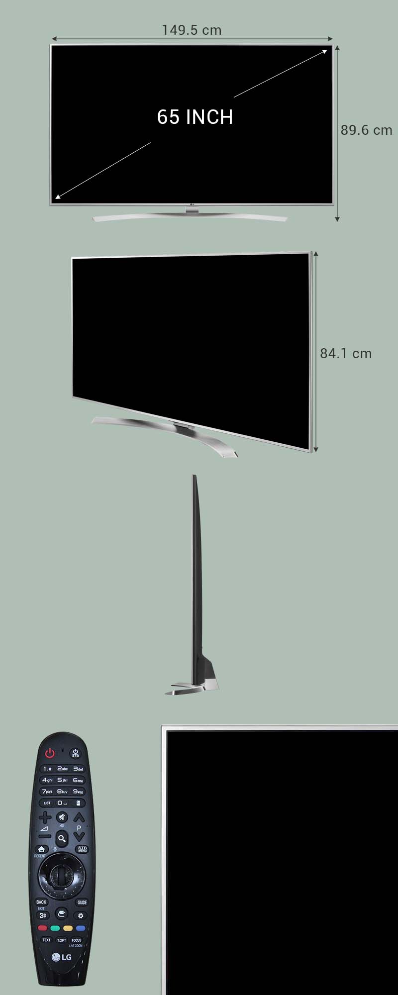 Smart Tivi LG 65 inch 65UH770T - Kích thước tivi