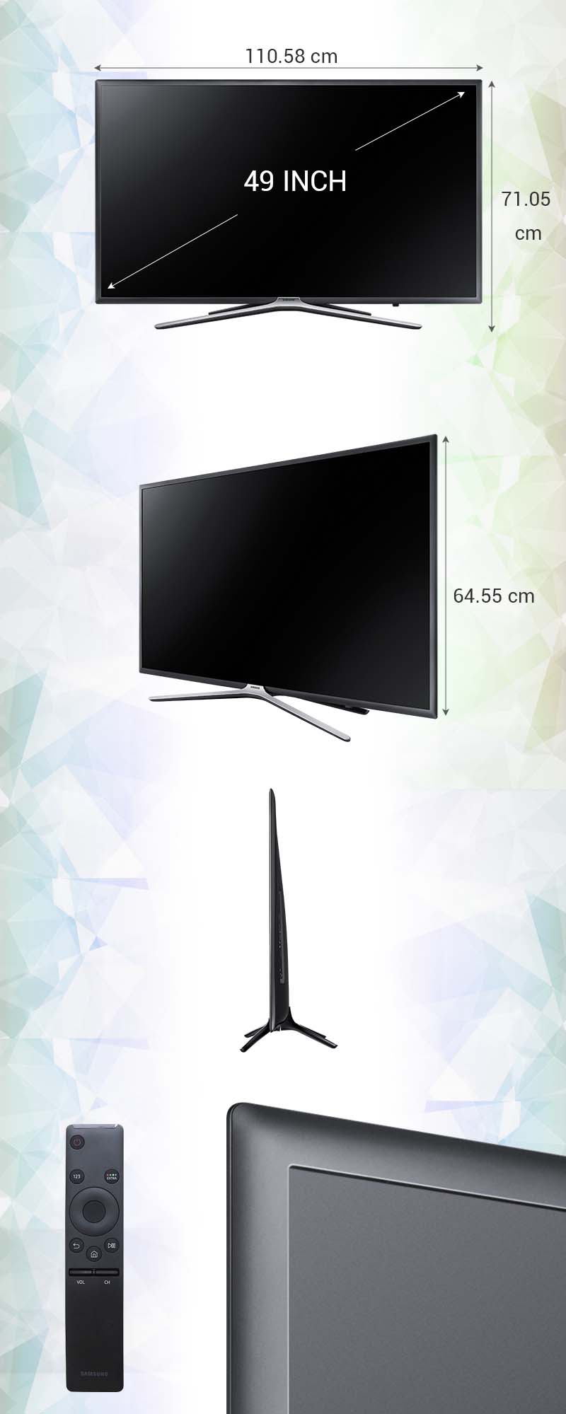 Smart Tivi Samsung 49 inch UA49K5500 - Kích thước TV