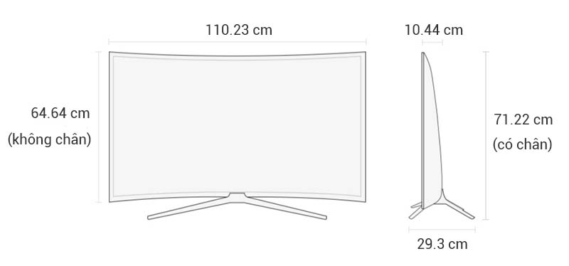 Smart Tivi Cong Samsung 49 inch UA49K6300 - Kích thước TV