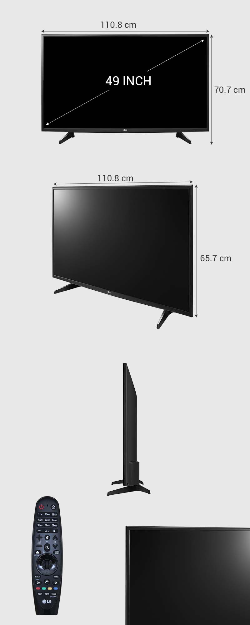 Smart Tivi LG 49 inch 49UH617T - Kích thước TV