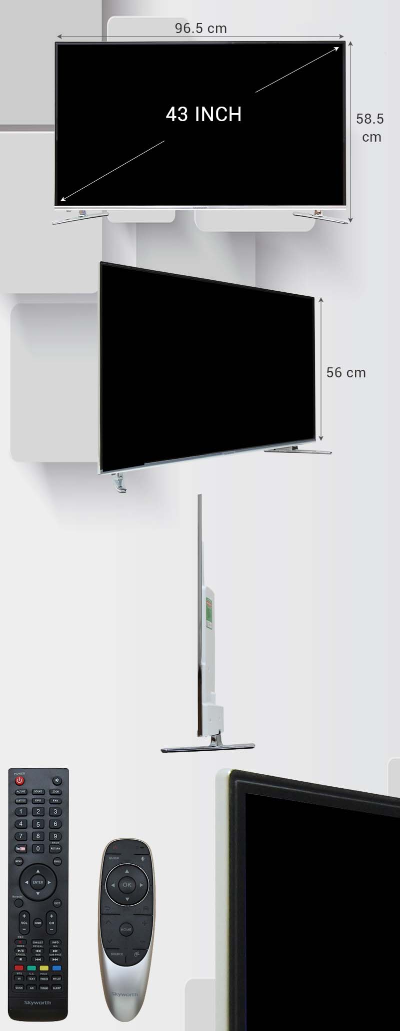 Smart Tivi Skyworth GLED 43 inch 43K920S - Kích thước TV