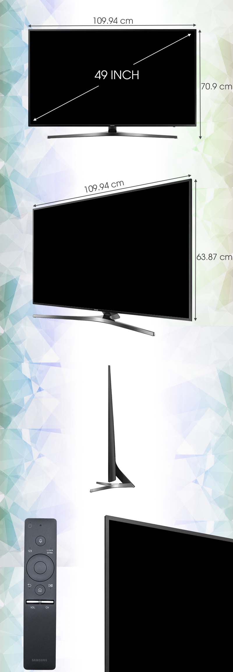 Smart Tivi Samsung 49 inch UA49KU6400 - Kích thước TV