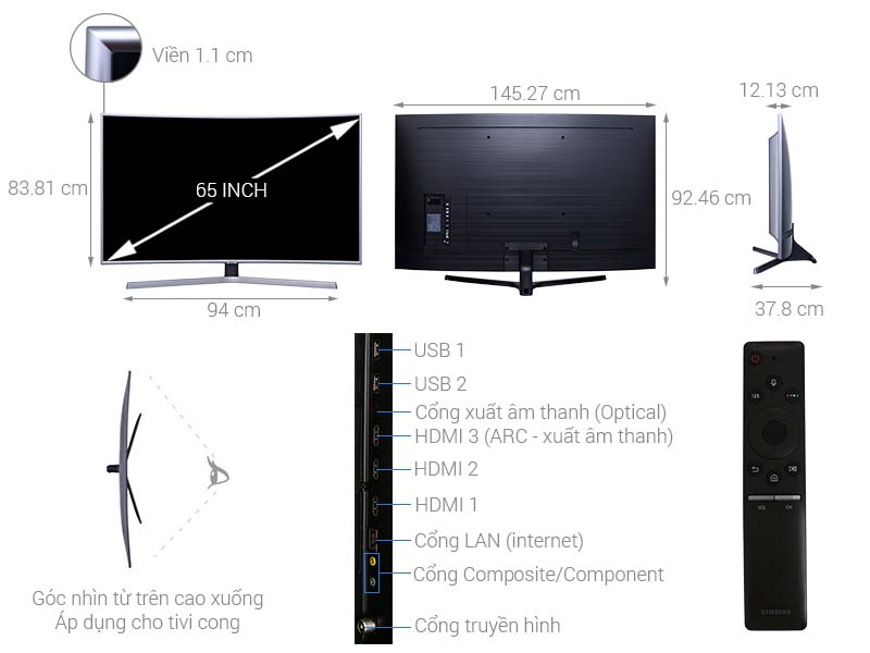 Samsung Tivi 65 inch 4K UA65NU7500 curved screen