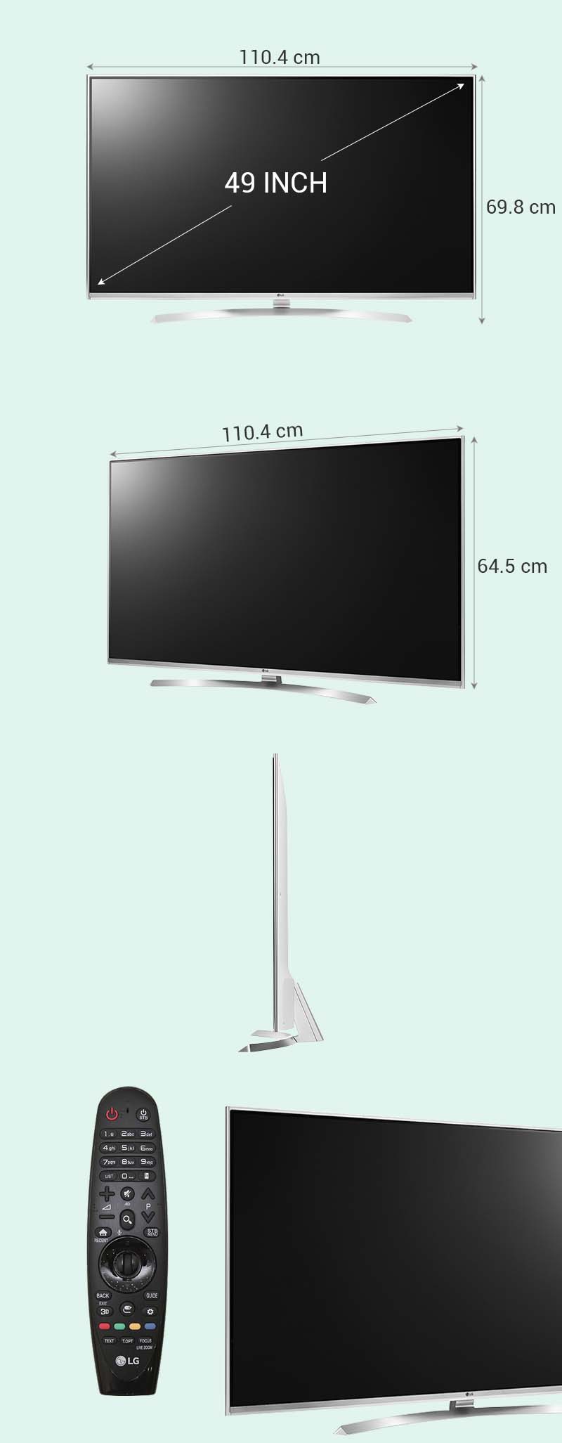 Smart Tivi LG 49 inch 49UH850T - Kích thước tivi