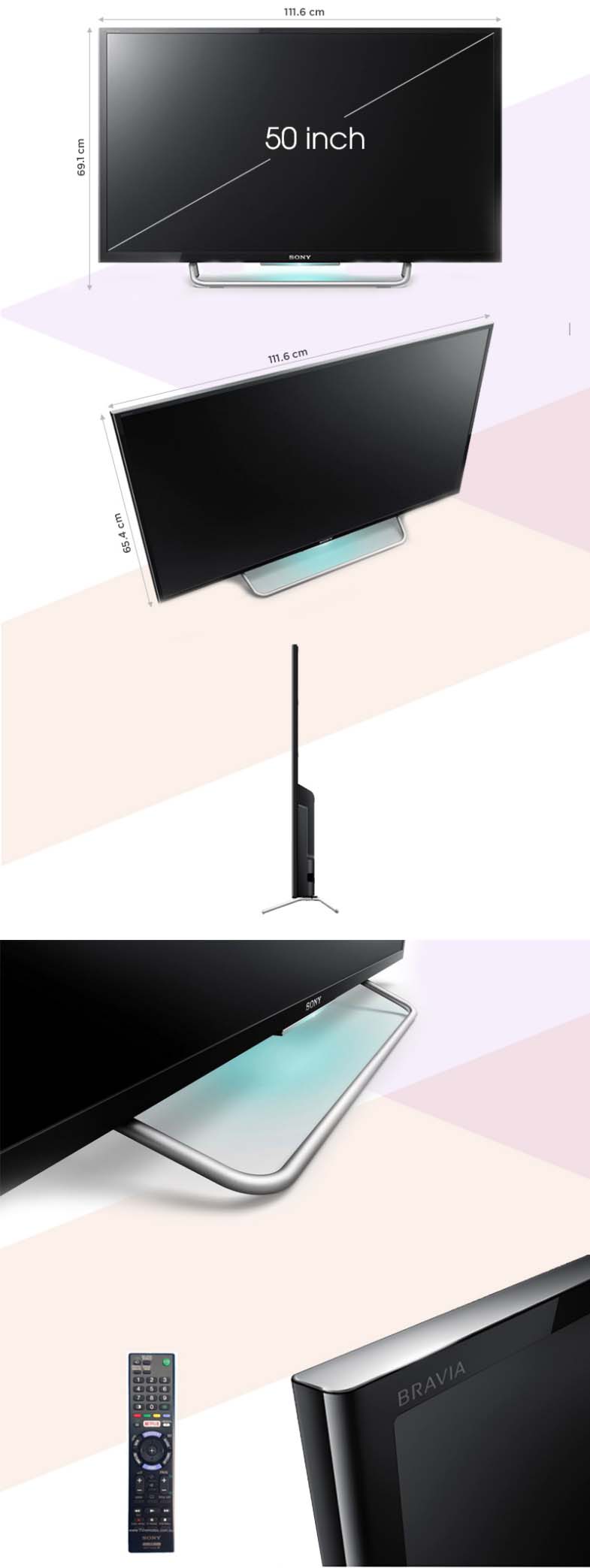 Smart Tivi Sony 50 inch KDL-50W800C - Kích thước tivi