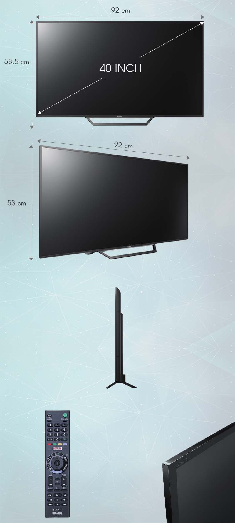 Internet Tivi Sony 40 inch KDL-40W650D - Kích thước tivi